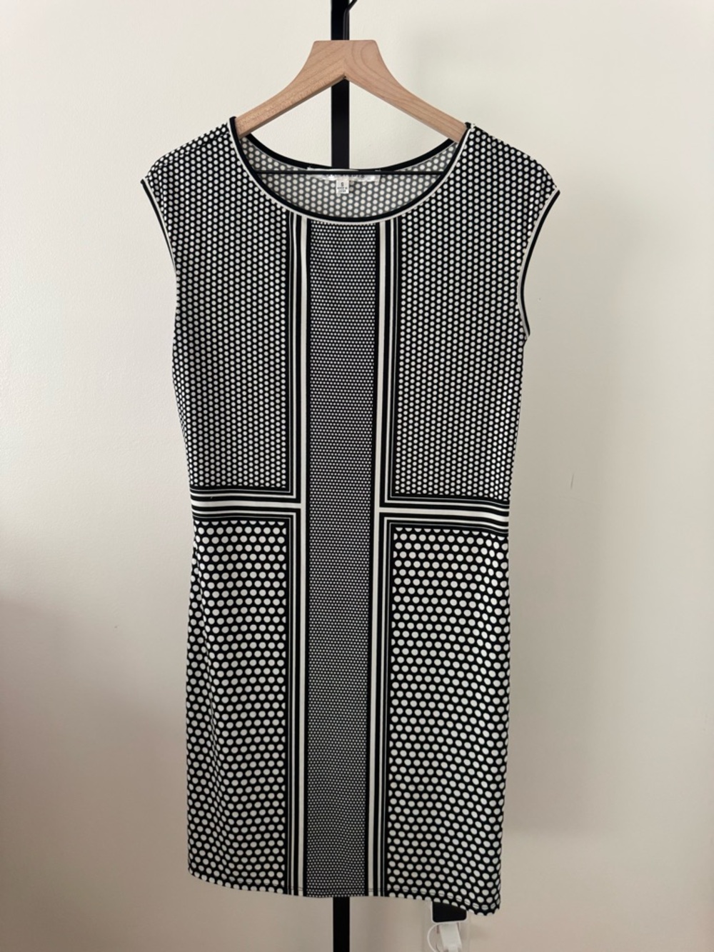 Max Studio Black and White Geometric Midi Sheath Dress